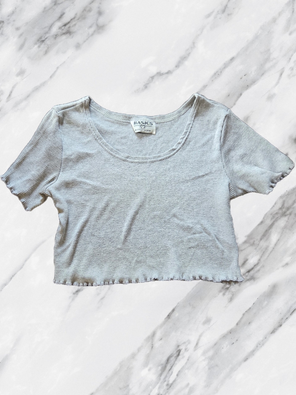 Vintage Y2K Ribbed Crop Top With Lettuce Trim